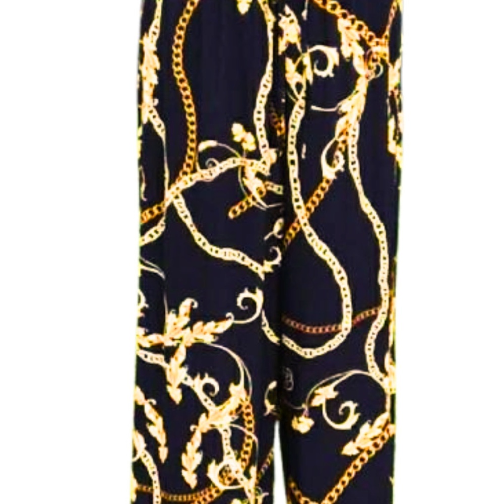 Mlle Gabrielle Black/Multi-Goldtone Chain-Link Print Pants